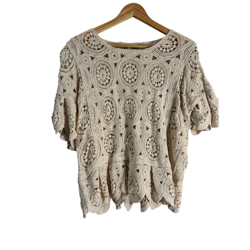 Solitaire Ecru Crochet Peplum Top Large